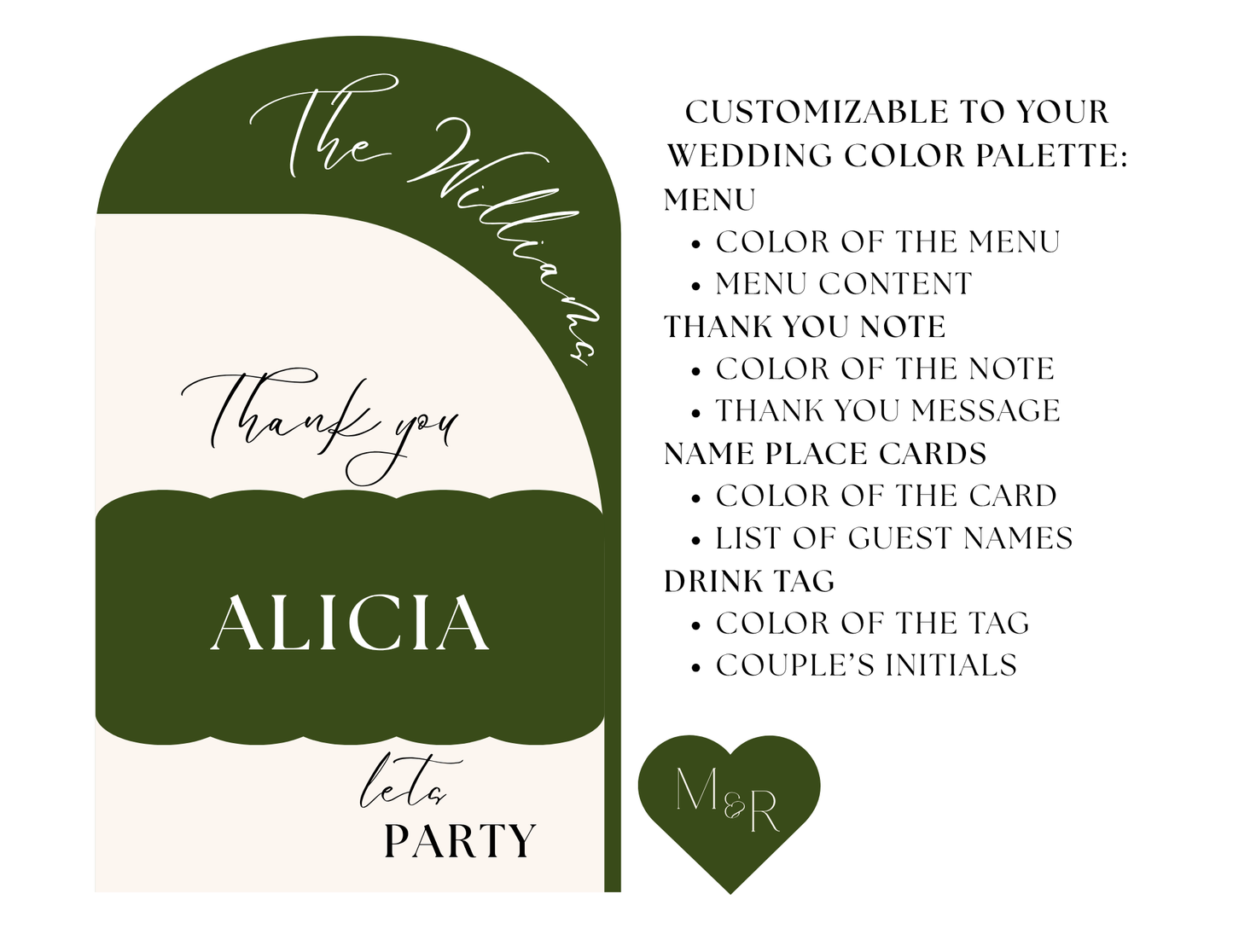 Bundle “The Wave” | Custom Menu + Thank You Note + Place Card + Drink Tag + FREE SHIPPING