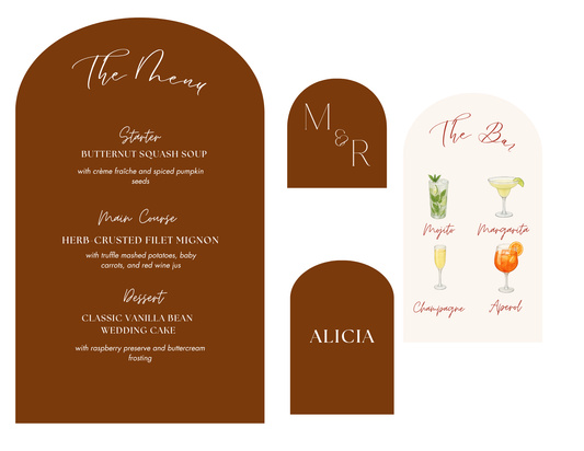 Bundle “The Arc” | Custom Menu + Drinks Menu + Place Card + Drink Tag + FREE SHIPPING